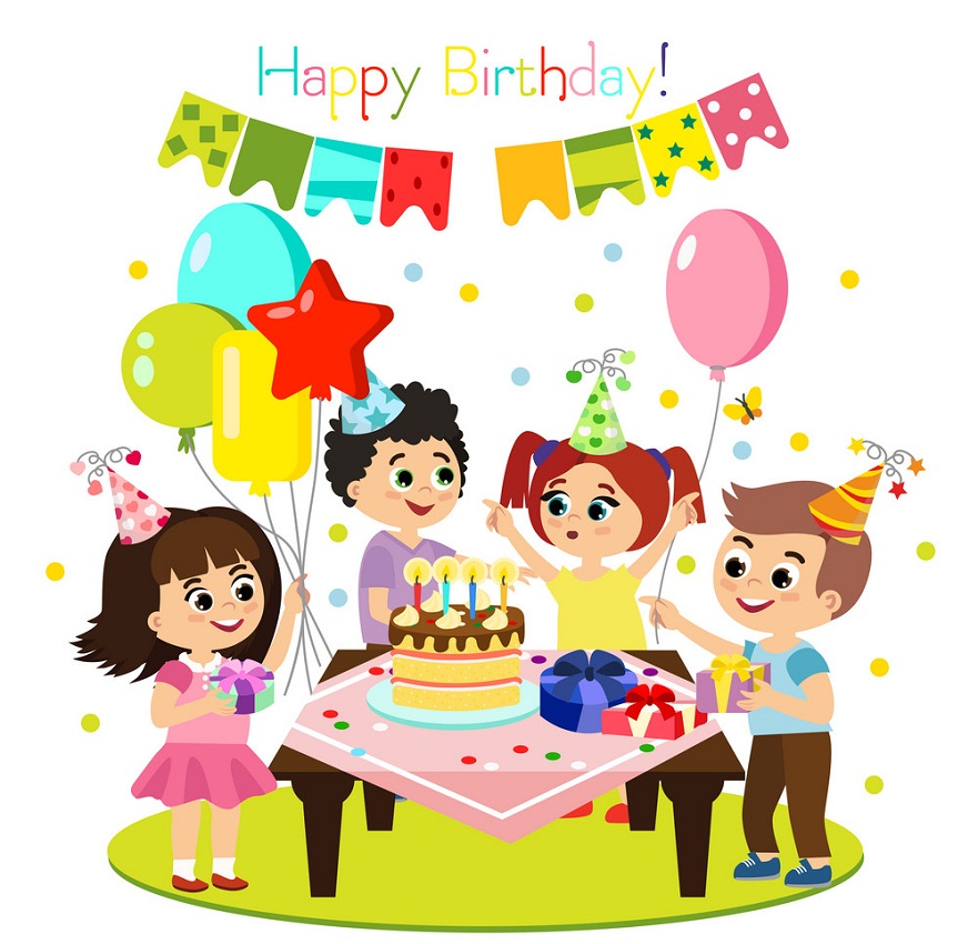 誕生日パーティーを持つ子供たちのイラスト イラスト