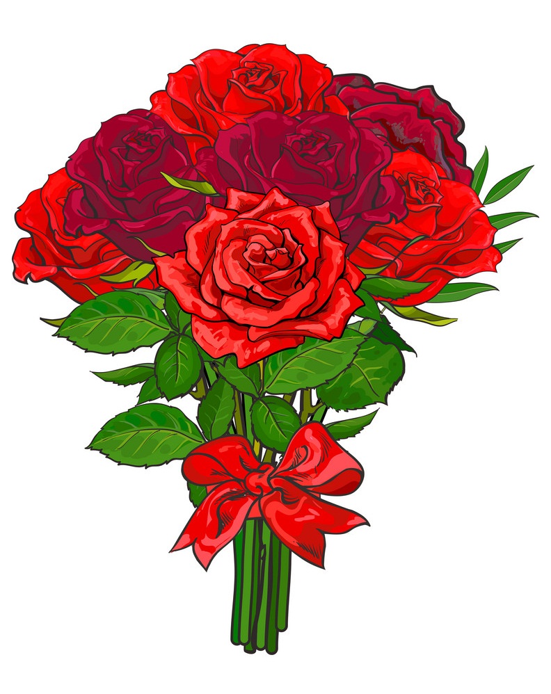 手描きの赤いバラの花束イラスト イラスト