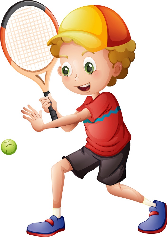 テニスをしているかわいい男の子のイラスト イラスト