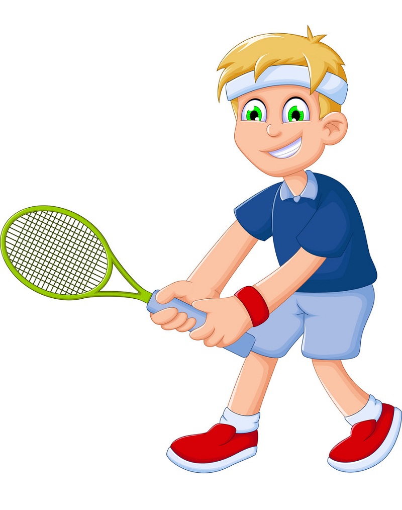 テニスをしている面白い男の子のイラスト