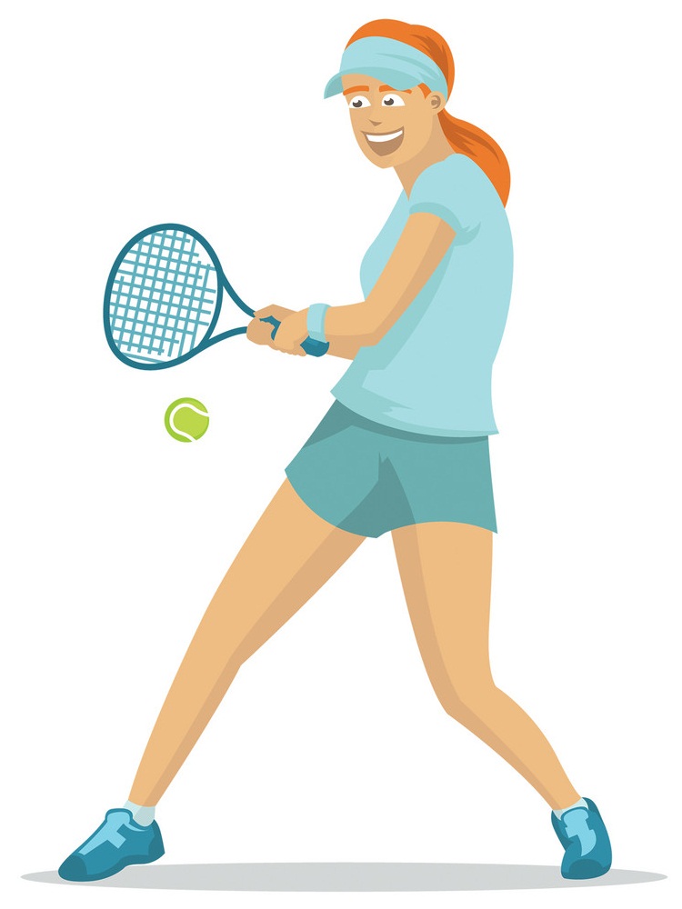 テニスをしている幸せな女性のイラスト