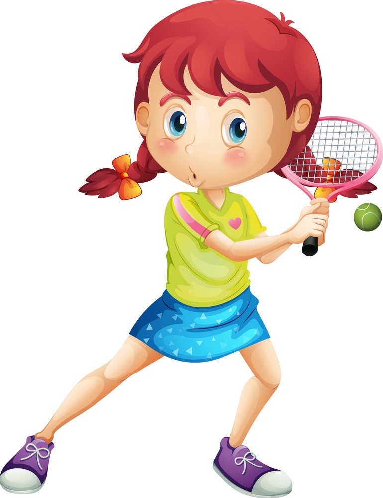 テニスをしている若い女の子のイラスト