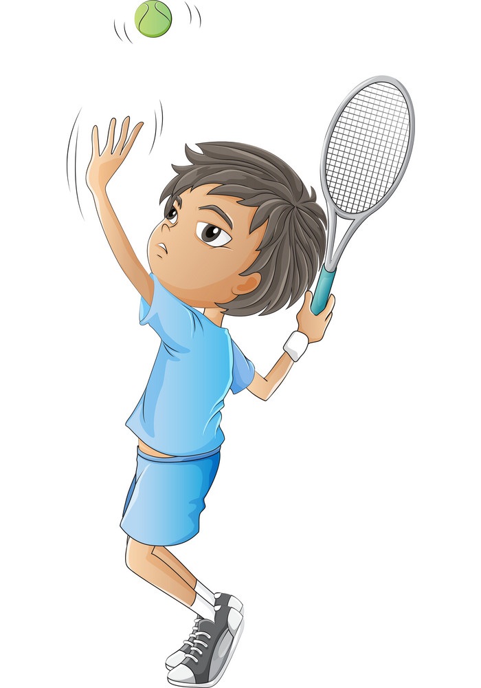 テニスをしている若い男の子のイラスト