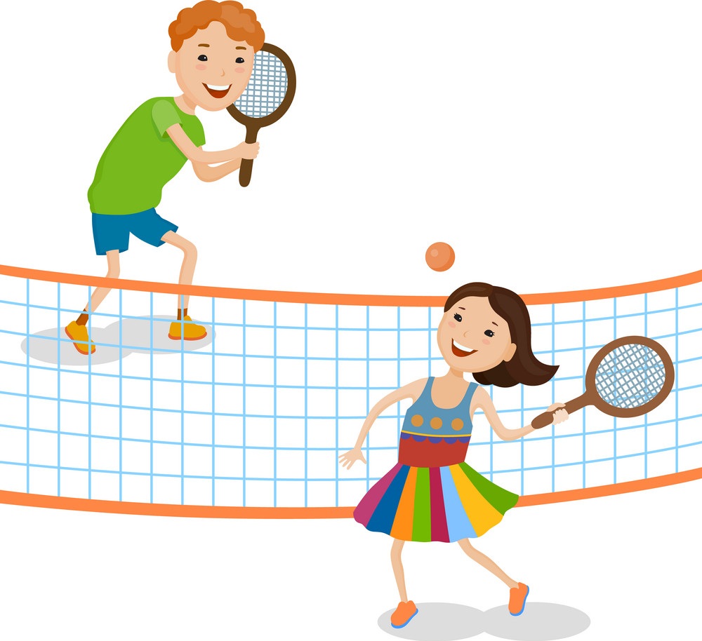 テニスをする子供たちのイラスト イラスト