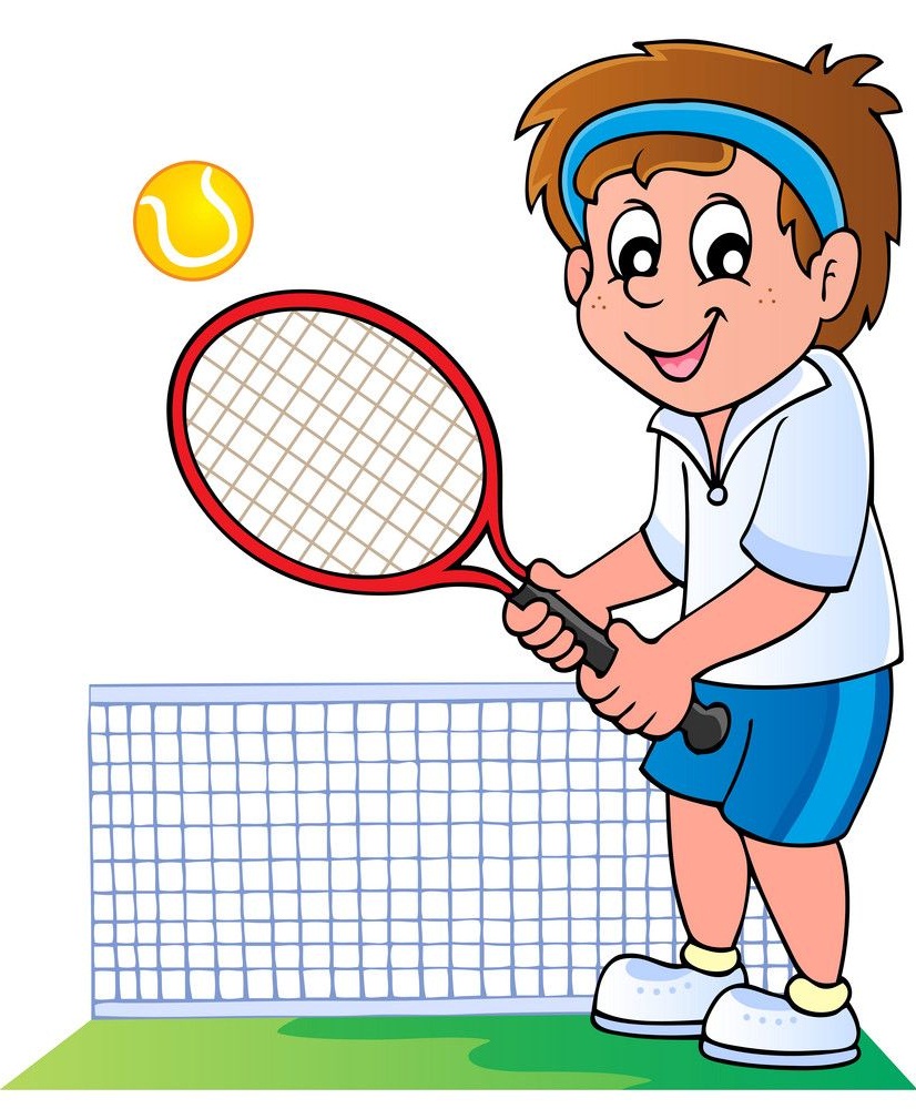 テニスコートでテニスをする イラスト