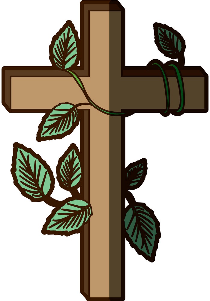 ツタと木製の十字架のイラスト イラスト
