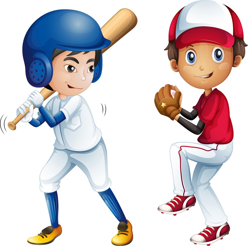 野球をしている二人の少年のイラスト イラスト