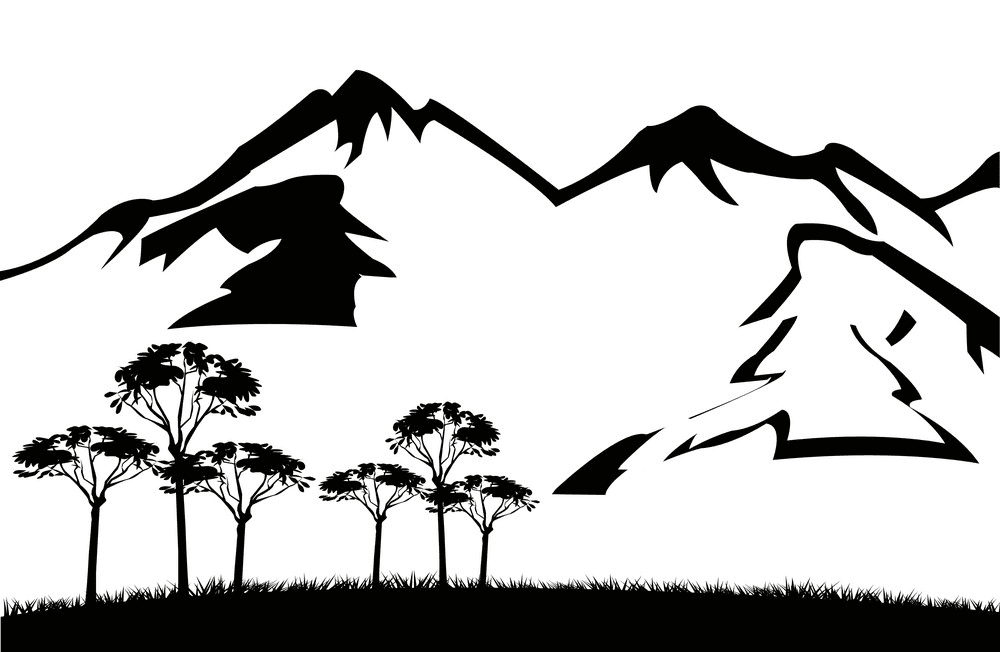 山のイラスト 白黒無料 イラスト