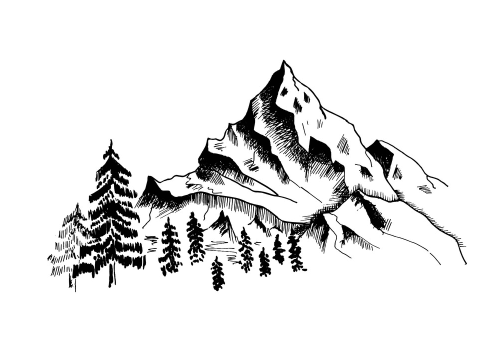 山のイラスト白黒png無料