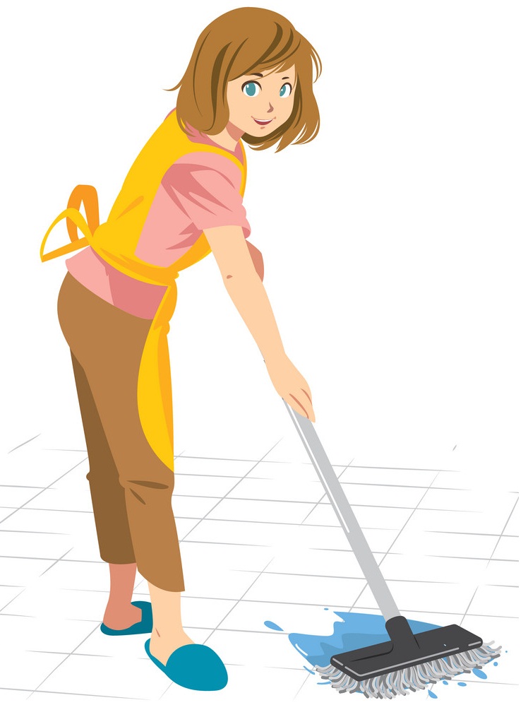 床をモップ掃除する女性のイラスト イラスト