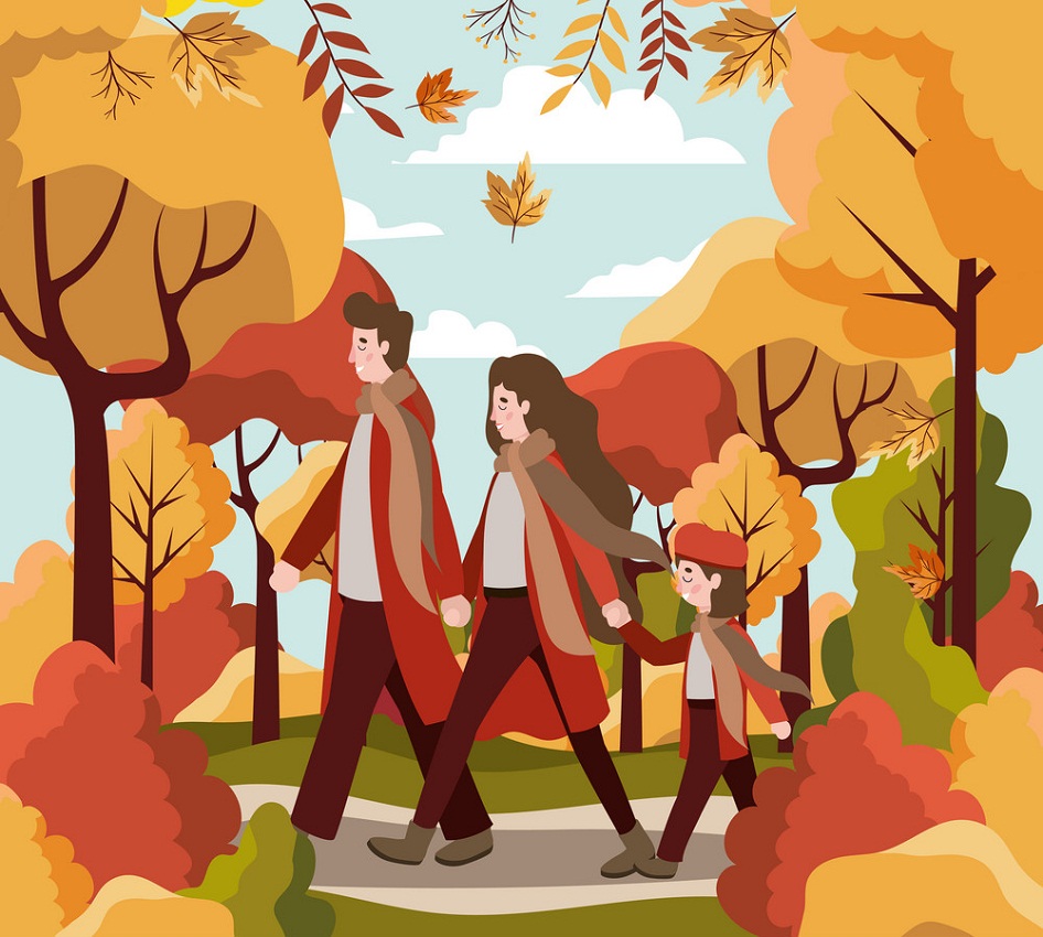 秋の家族のイラスト イラスト