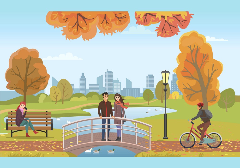 秋の公園の人々のイラスト 1 イラスト