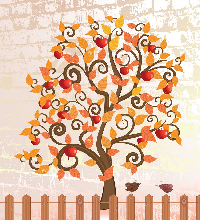秋のリンゴの木のイラスト イラスト