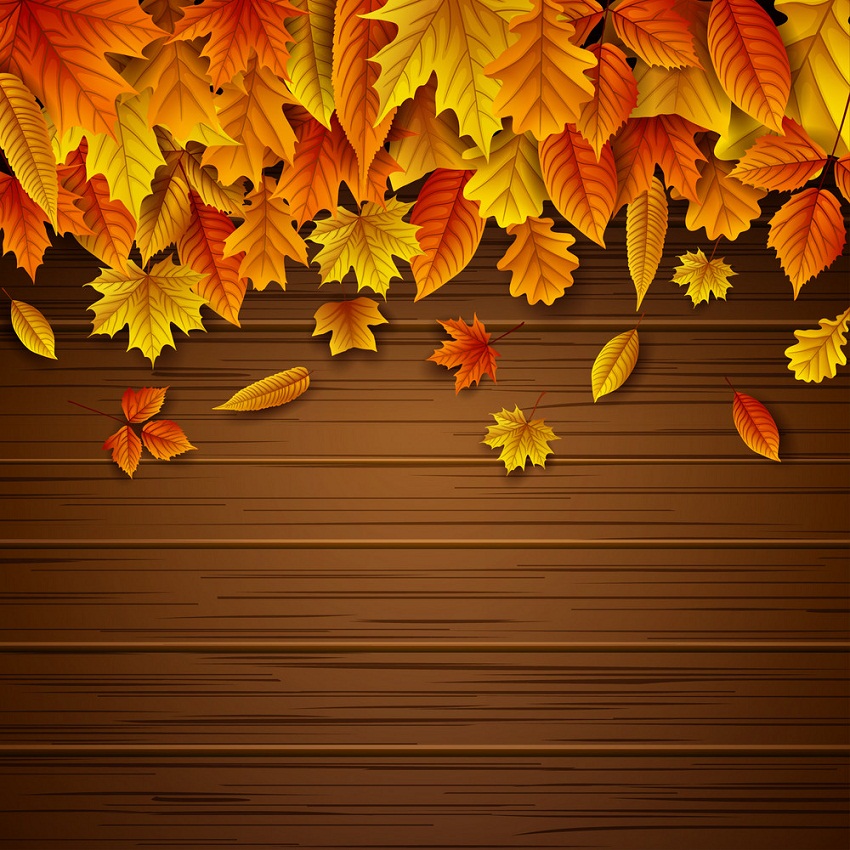 秋の紅葉と木製の背景をイラストします。 イラスト