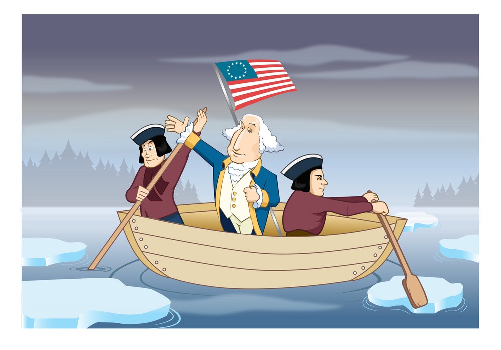 ボートに乗ったジョージ・ワシントンのイラスト