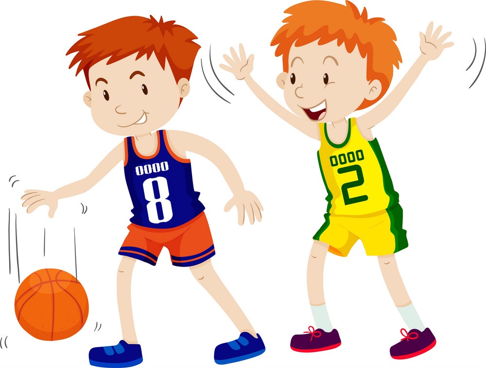 バスケットボールのイラストをプレイする 2 人の子供 イラスト