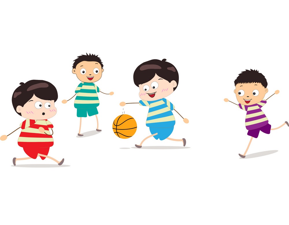 バスケットボールのイラストをプレイする 4 人の子供 イラスト