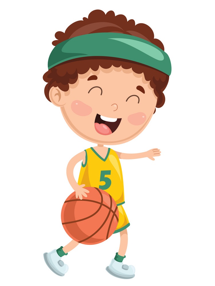 バスケットボールをしている幸せな少年のイラスト イラスト