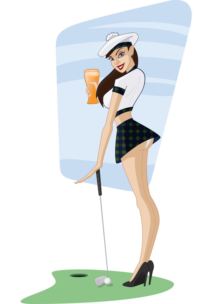 ゴルフをしているセクシーな女性のイラスト