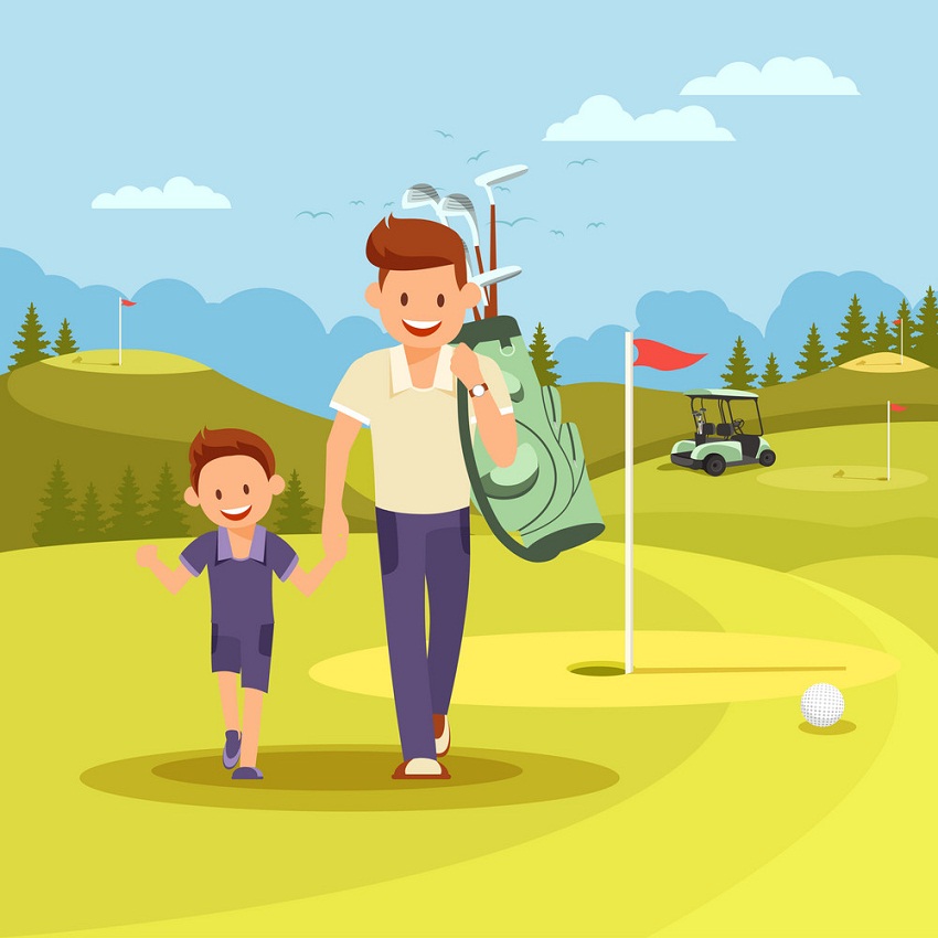ゴルフをする父と息子のイラスト イラスト
