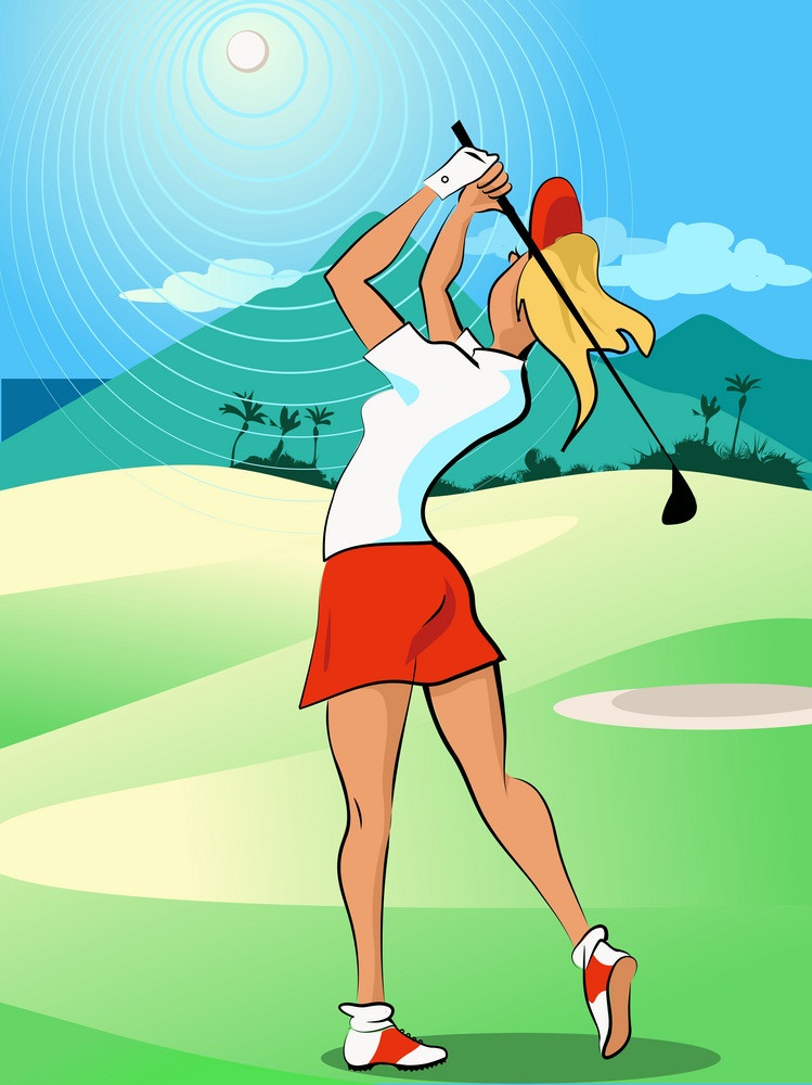 ゴルフをする女性のイラスト 2