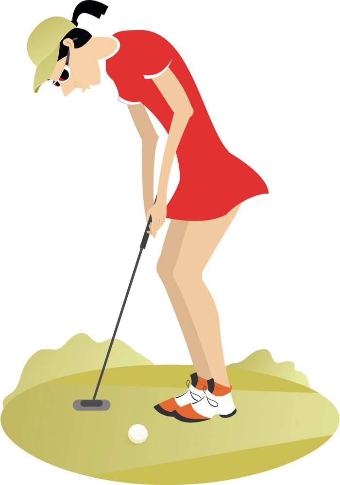 ゴルフをする女性のイラスト イラスト
