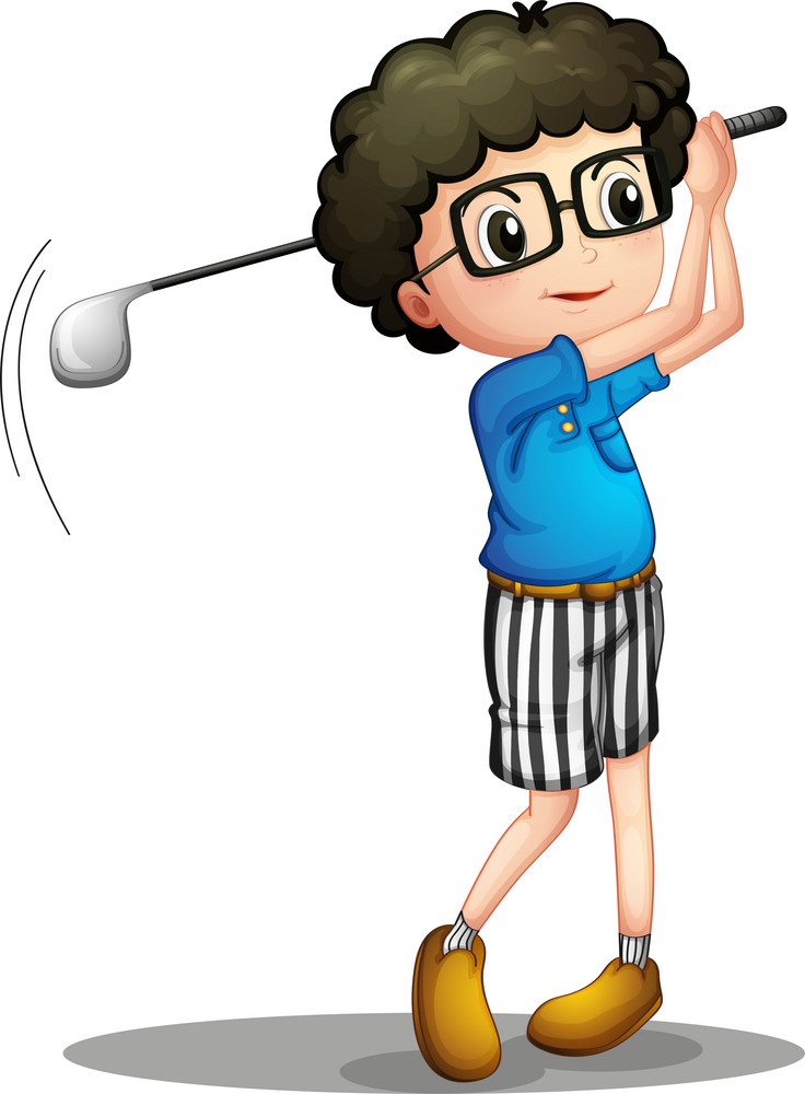 ゴルフをする若い男の子のイラスト イラスト