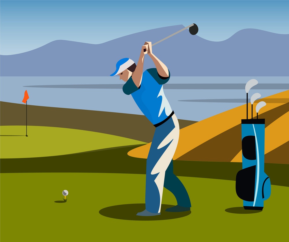 ゴルフ場でゴルフをしている男性のイラスト イラスト