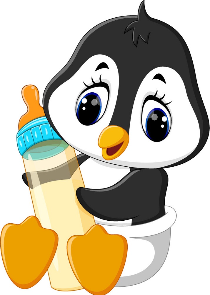 牛乳瓶を持つ赤ちゃんペンギンのイラスト イラスト