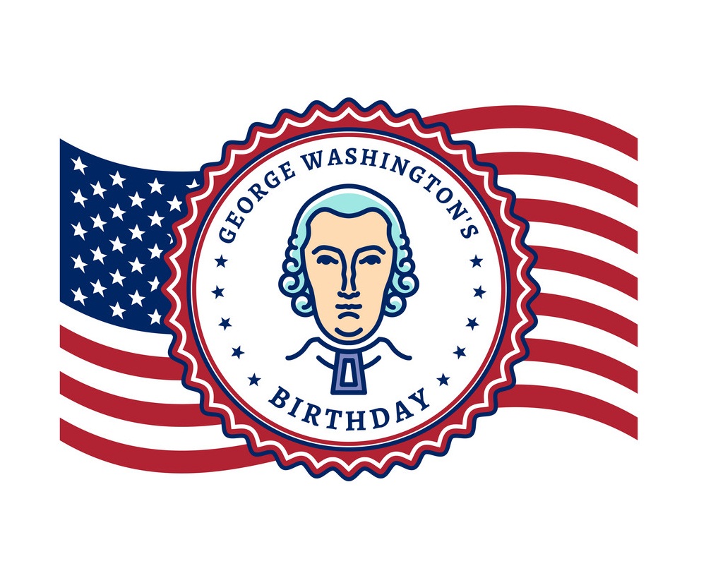 旗を振っているジョージ・ワシントンの誕生日のイラスト