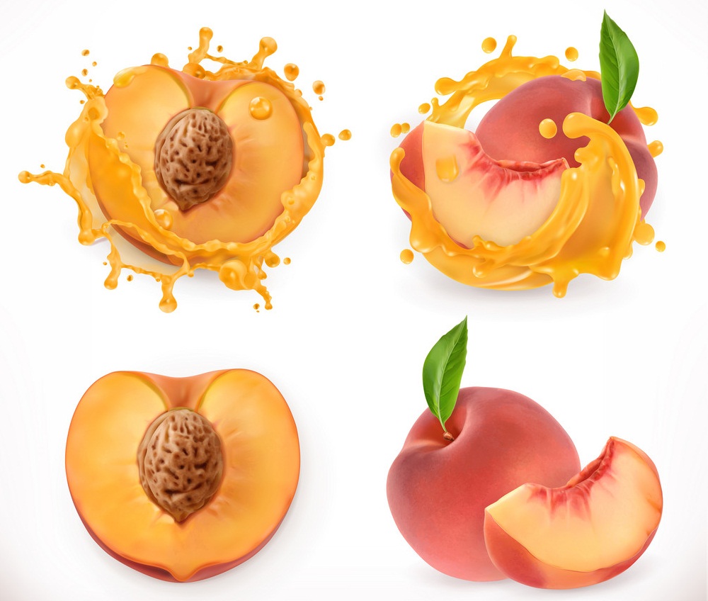 熟した桃のイラストのセット イラスト