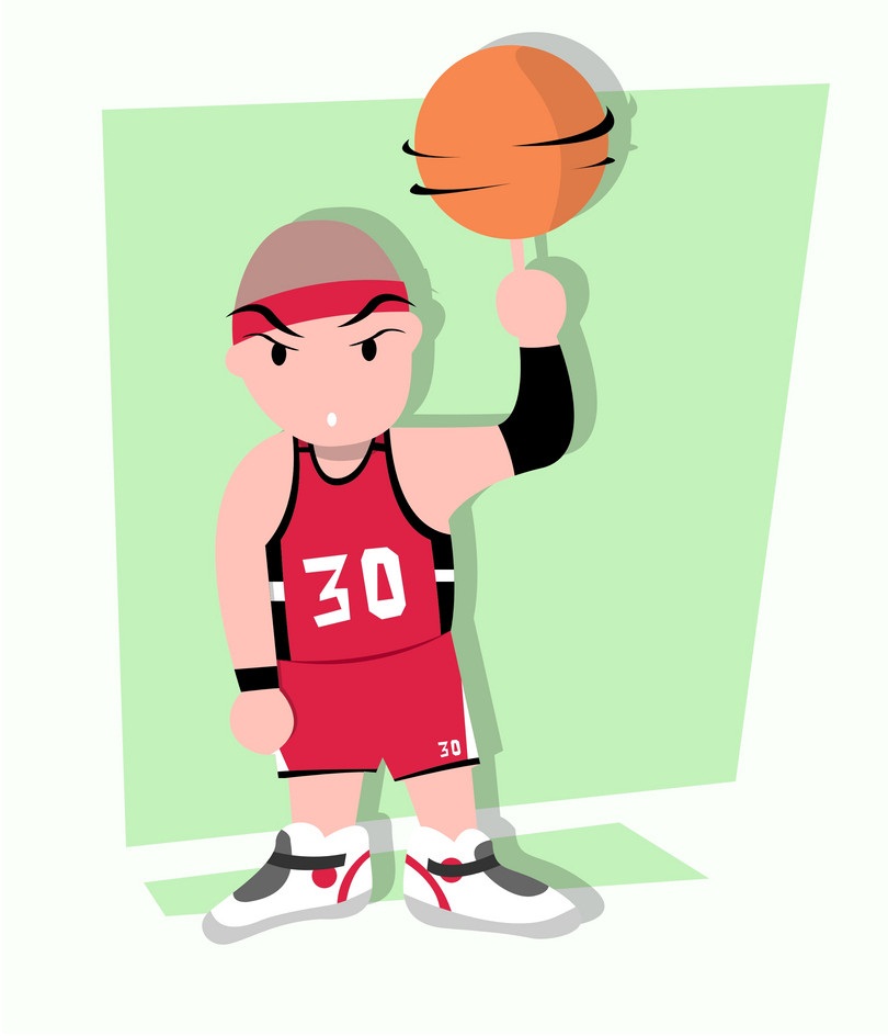 回転ボールのイラストを持つバスケットボール選手 イラスト