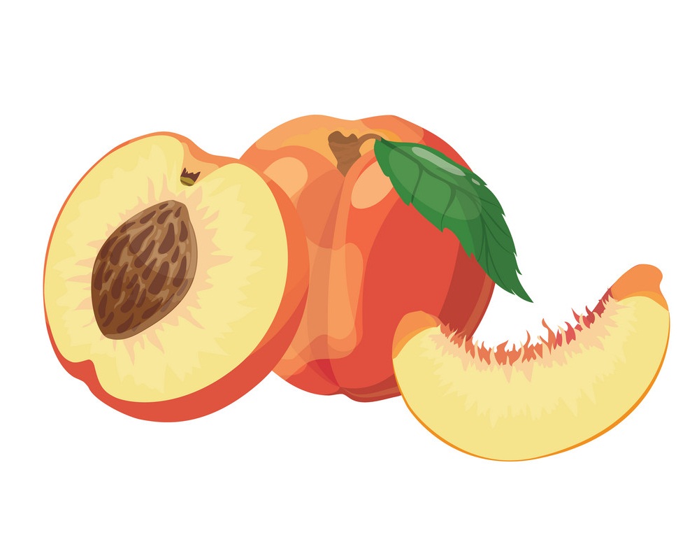 桃の丸ごと半分とピースのイラスト イラスト