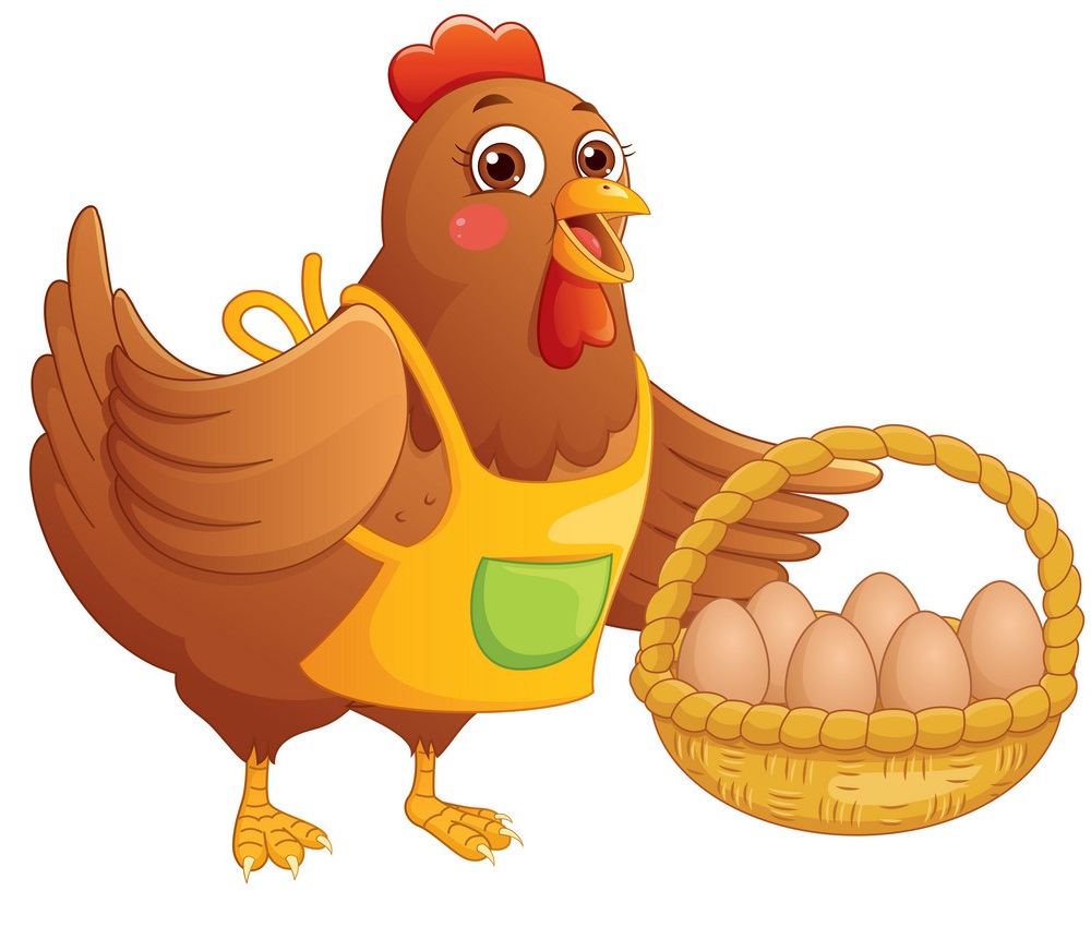 鶏と卵の入ったかごのイラスト イラスト