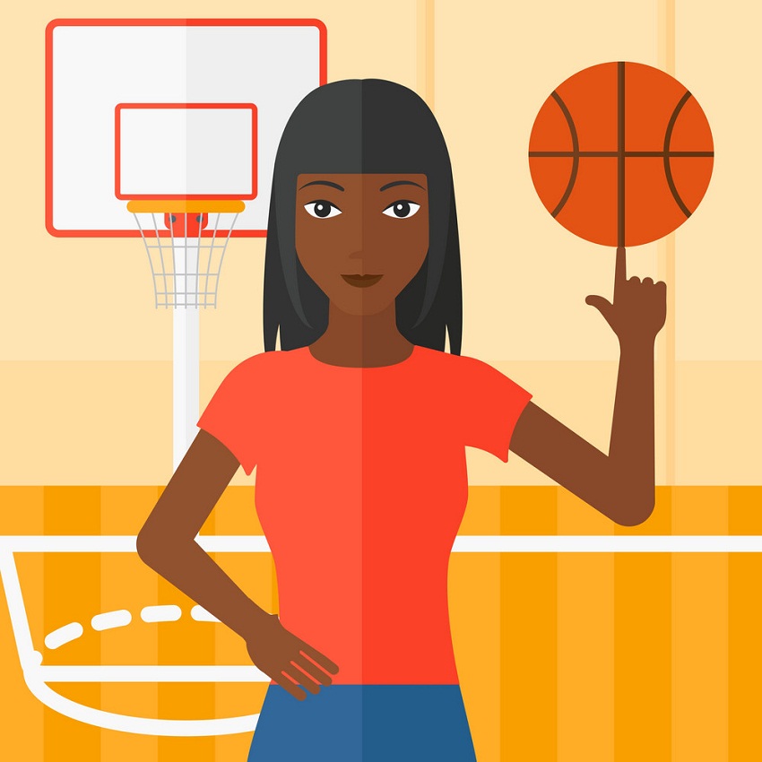 女の子のバスケットボール選手の回転ボールのイラスト イラスト