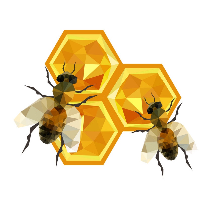 折り紙のミツバチを使ったハニカムデザインのイラスト