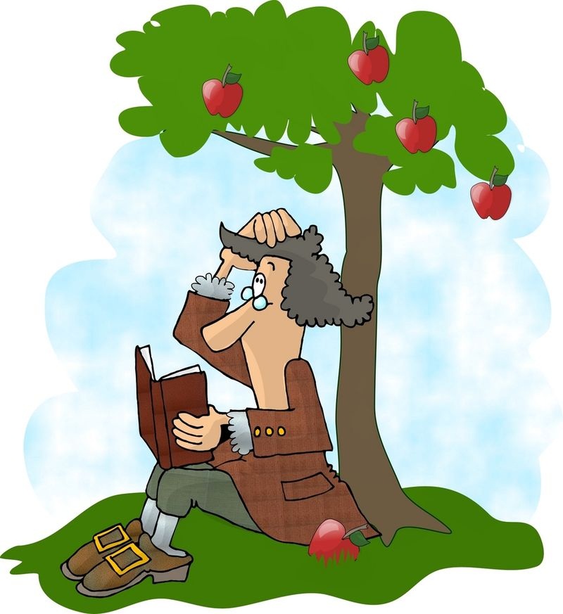 リンゴの木の下にいるアイザック・ニュートンのイラスト イラスト
