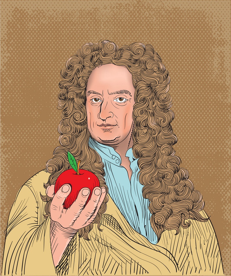 リンゴを保持しているアイザック ニュートンのイラスト イラスト