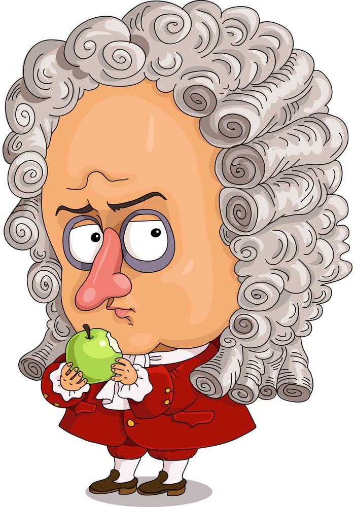リンゴを持つアイザック ニュートンのイラスト イラスト