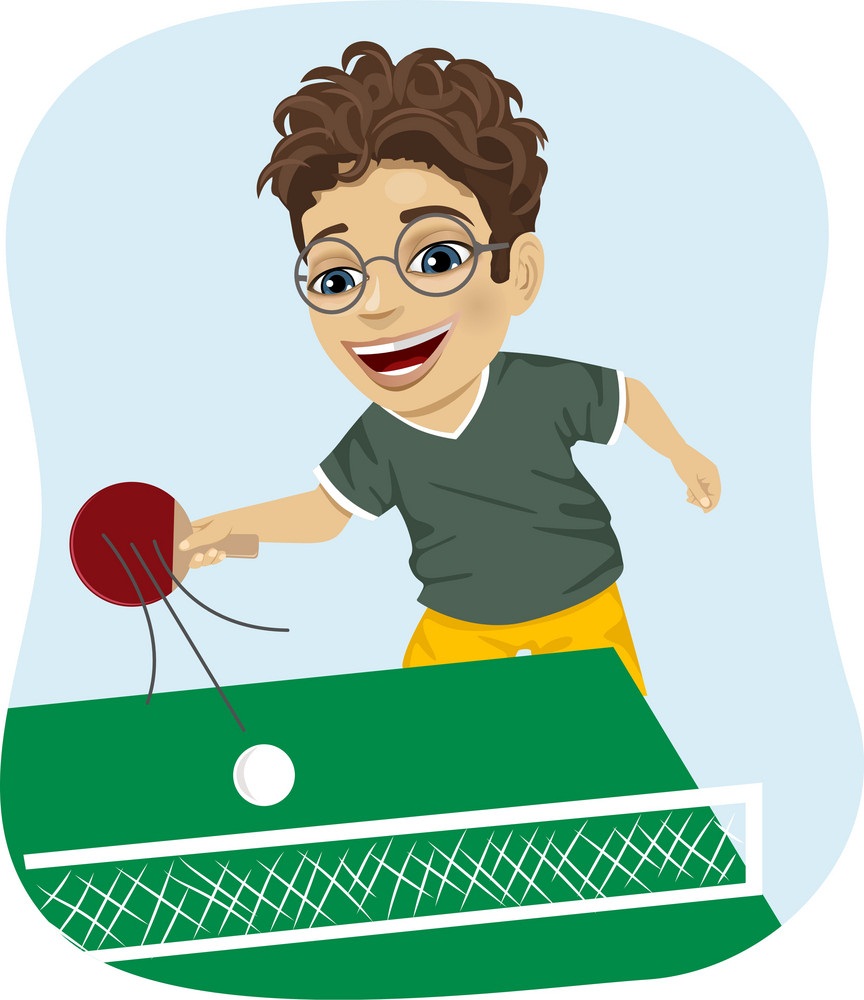 卓球をしている笑顔の男の子のイラスト イラスト