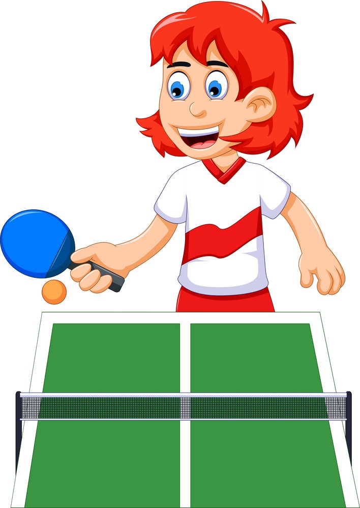 卓球をしている幸せな女の子のイラスト イラスト