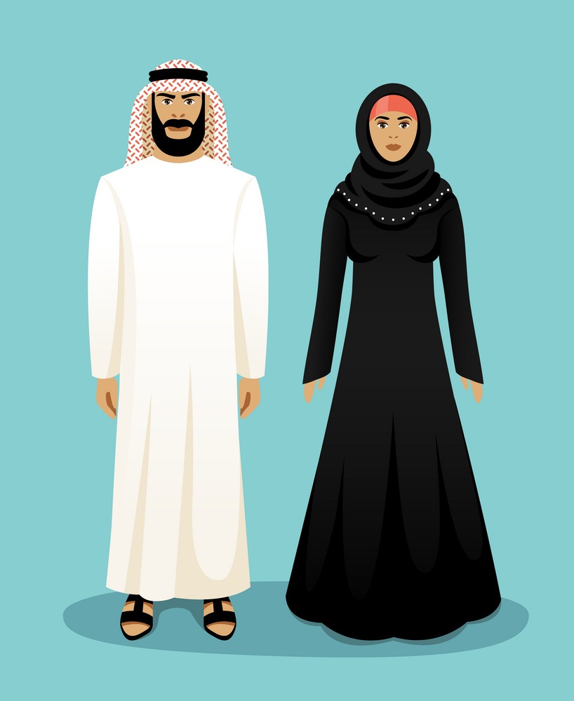 雪解けのアラビア人男性と女性のイラスト 2