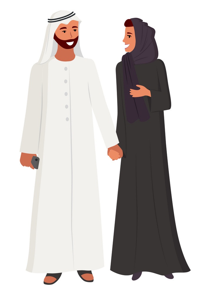 雪解けのアラビア人男性と女性のイラスト