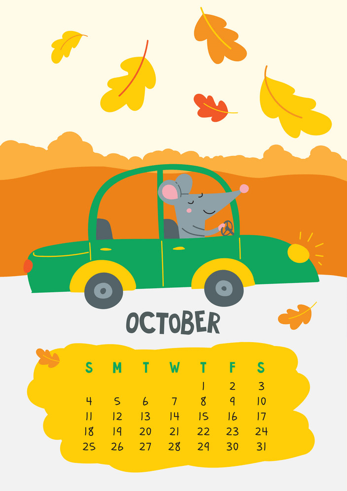 10月のカレンダーページpngイラスト イラスト