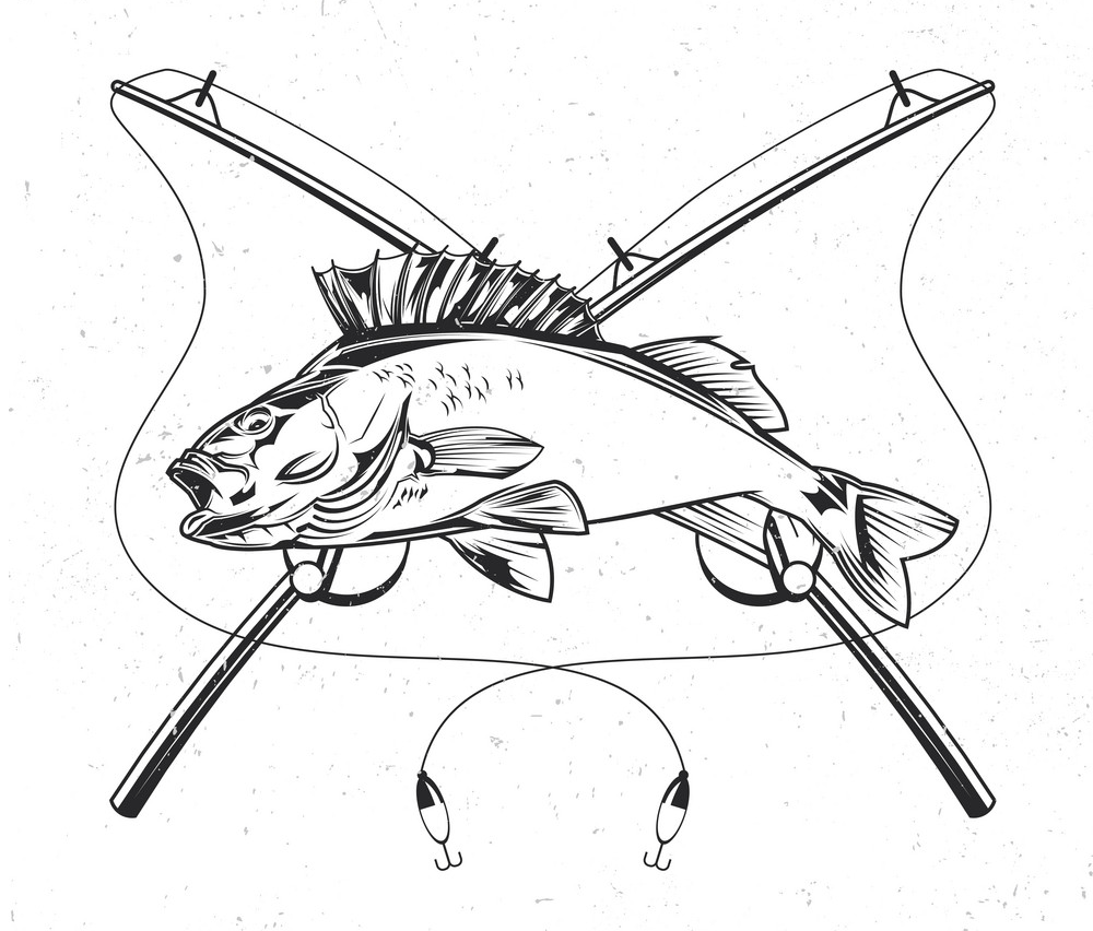 2本の釣り竿を持つ魚のイラストpng イラスト