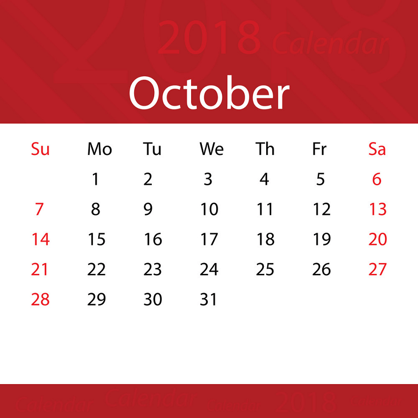 2018年10月赤いカレンダーpngイラスト イラスト