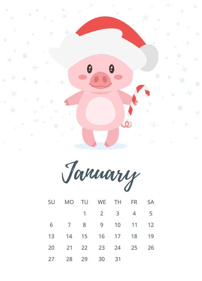 2019 年 1 月の年間カレンダーのイラスト イラスト