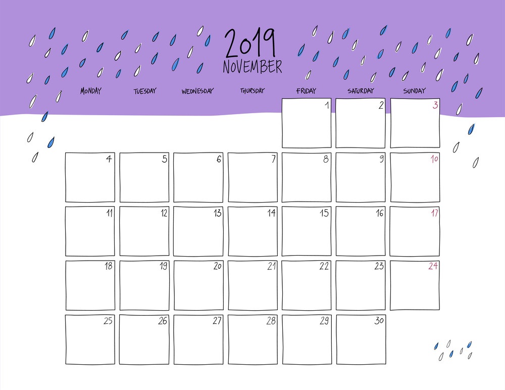 2019 年 11 月イラスト壁掛けカレンダー落書きスタイル
