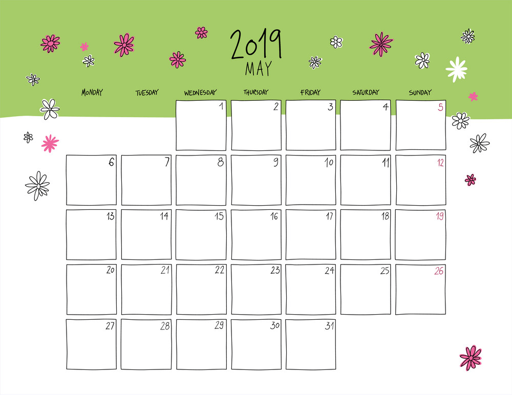 2019年5月壁掛けカレンダー落書きスタイルpngのイラスト