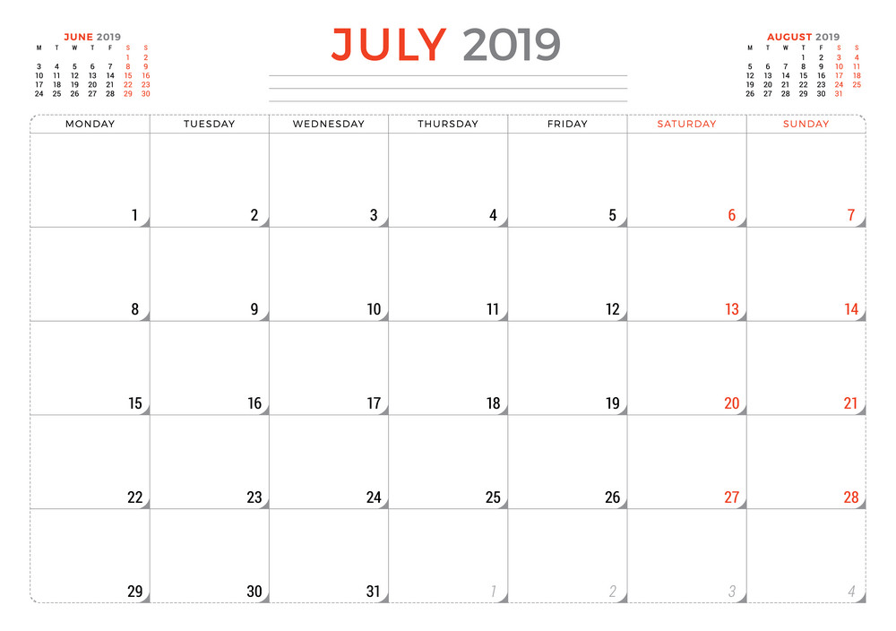 2019年7月カレンダープランナーpngイラスト イラスト